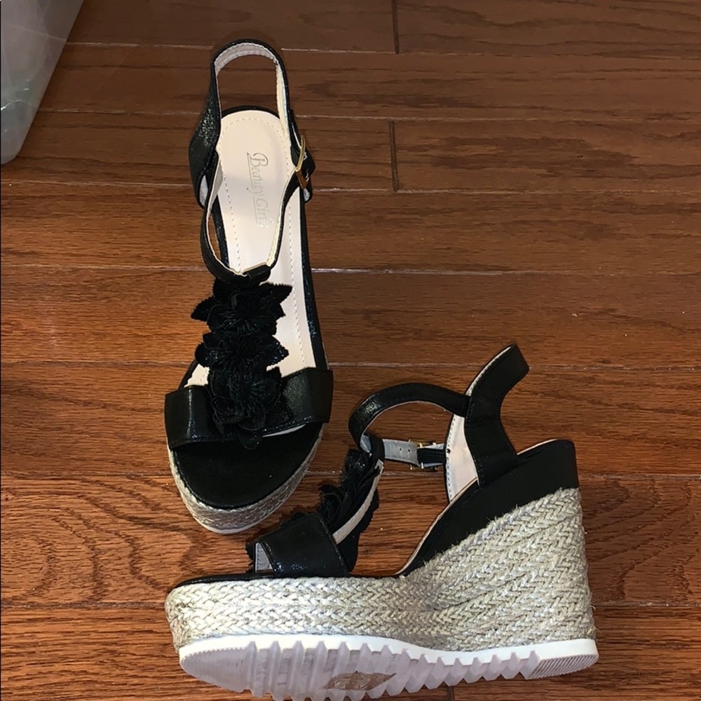 Black & Silver Flower Wedges